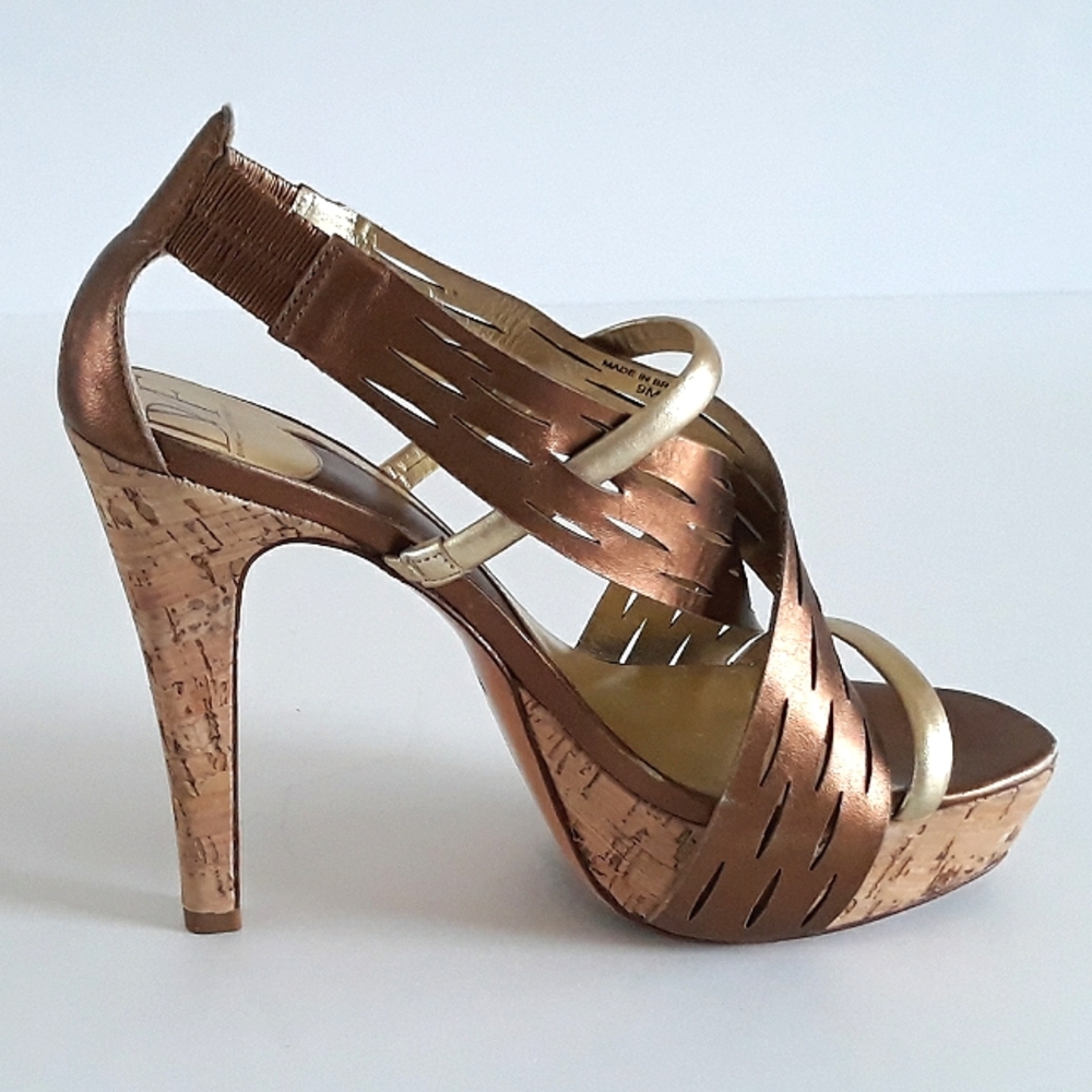 *DVF copper & gold leather slingback cork platform heels 9M Brazil